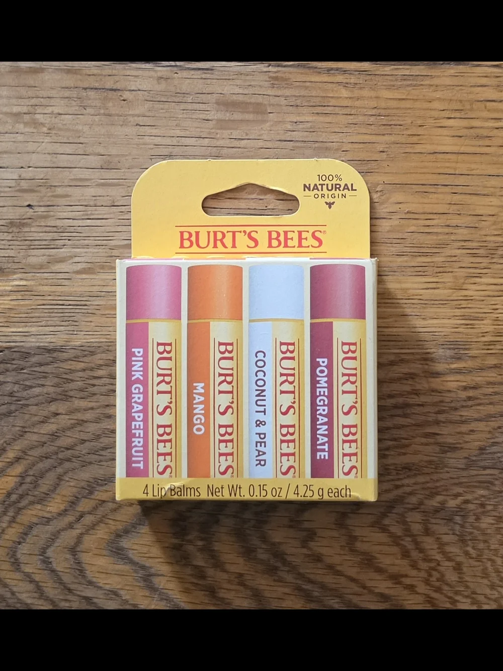 Burt's Bees Lip Balm 4-Pack -Pink Grapefruit, Mango, Coconut & Pear, Pomegranate